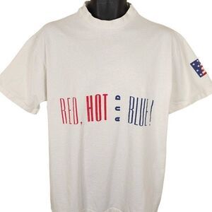 Vintage Este Lauder T Shirt Mens Size Large White 90s Red Hot & Blue Made In USA